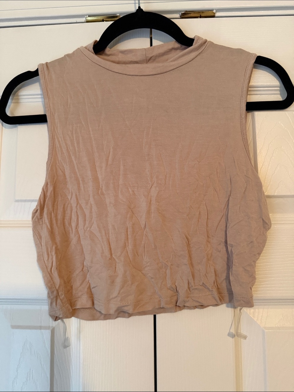 mts Sleeveless Mock Neck Crop Top in Taupe